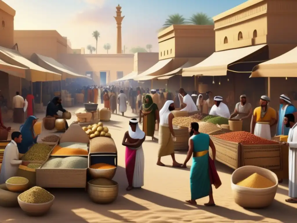Vibrante mercado en el Antiguo Egipto durante tiempos inciertos