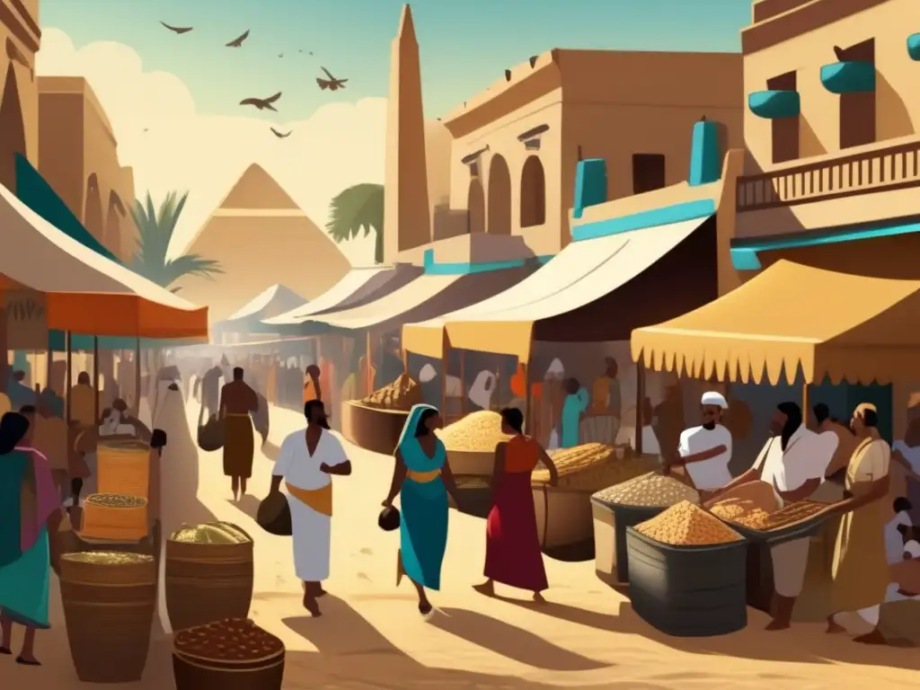 Vibrante mercado egipcio con escarabajos sagrados y su significado en la vida cotidiana: un retrato cautivador de la cultura y el comercio