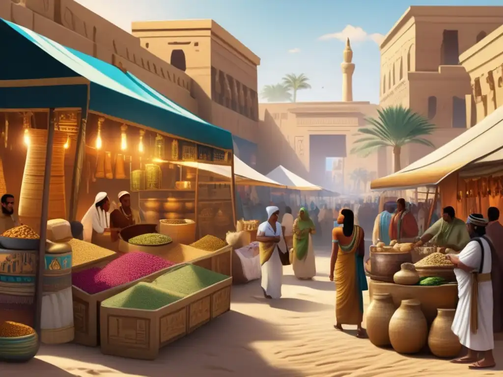 Vibrante mercado egipcio con vendedores, joyas y textiles