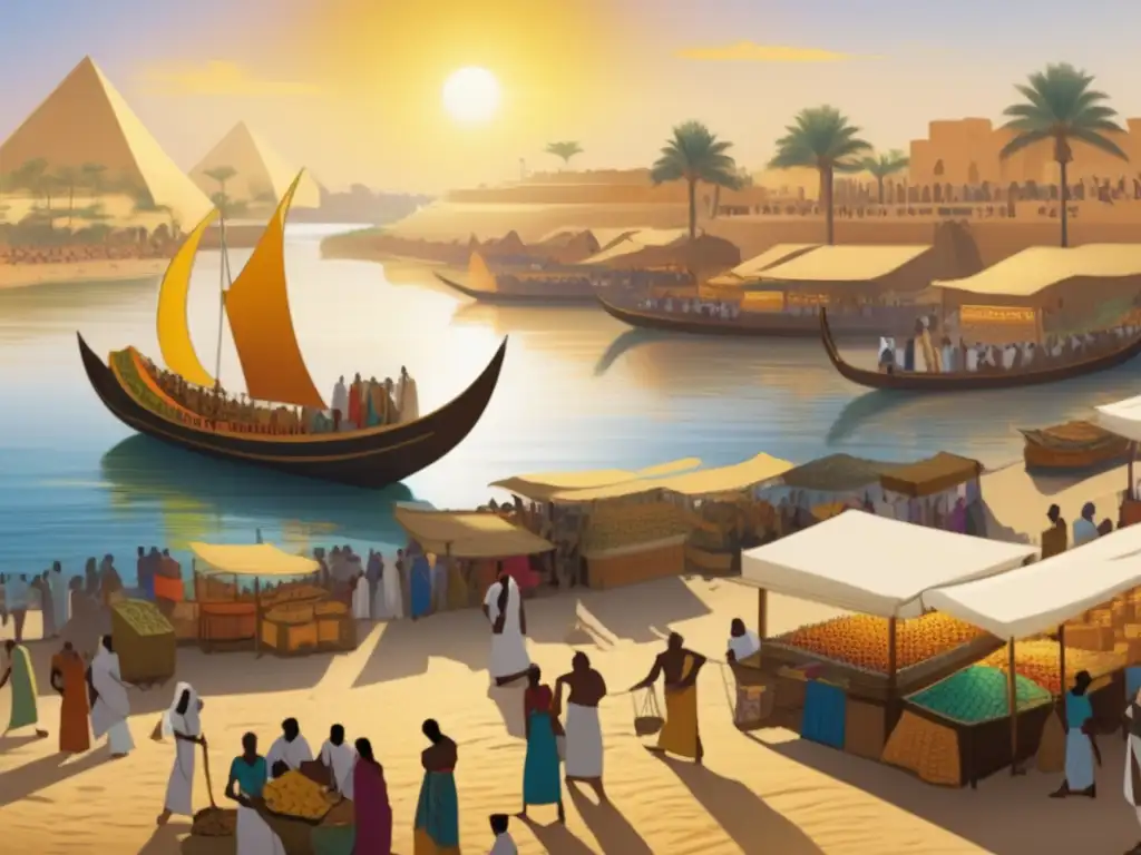 Vibrante mercado de pescado a lo largo del Nilo en Egipto antiguo