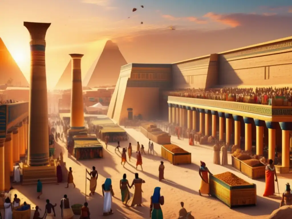 Un vibrante mercado en Tebas durante el reinado transitorio de Thutmose II en el antiguo Egipto