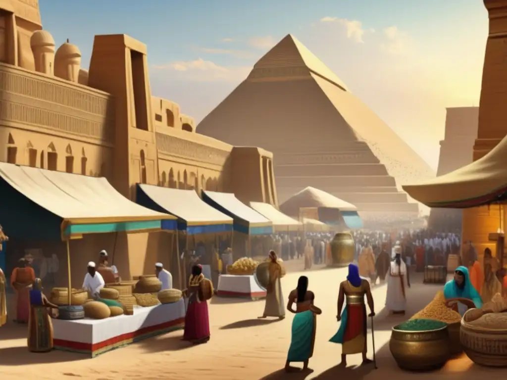 Vibrante vida cotidiana en el antiguo Egipto durante el Segundo Periodo Intermedio, con comercio, arte y arquitectura
