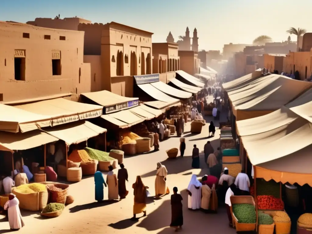 La vibrante vida económica en Luxor, Egipto: un bullicioso mercado lleno de comerciantes, clientes y una variedad de bienes