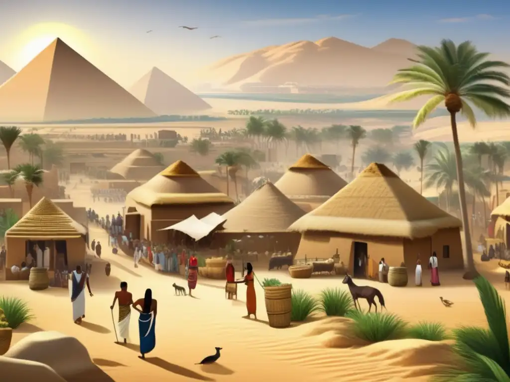 Vida cotidiana en el Antiguo Egipto: Una animada escena en un pueblo egipcio antiguo durante el Primer Periodo Intermedio