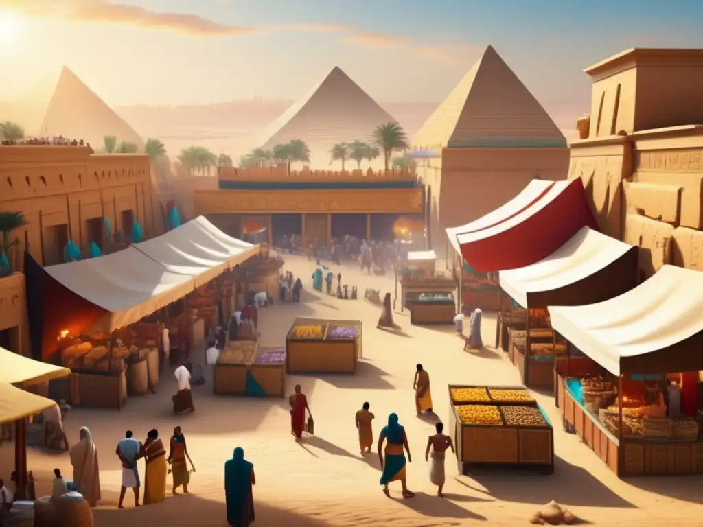 Vida cotidiana en el Imperio Medio: Un vibrante mercado en el antiguo Egipto, donde las costumbres y la actividad diaria cobran vida