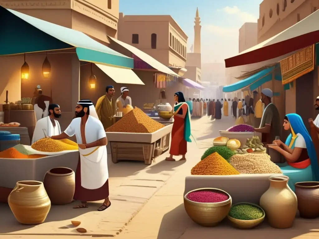 Vida cotidiana en Egipto durante el Segundo Periodo Intermedio: un bullicioso mercado en una ciudad egipcia