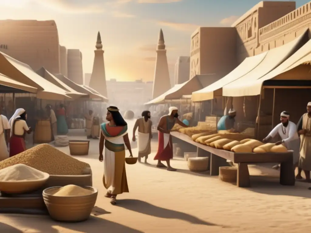 Vida cotidiana trabajadores Antiguo Egipto en un bullicioso mercado