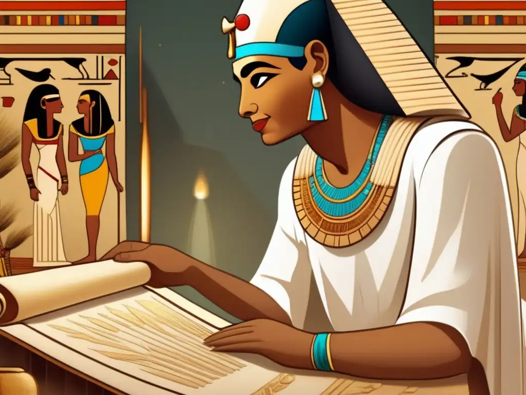 Un ilustración vintage detallada muestra una escena egipcia antigua