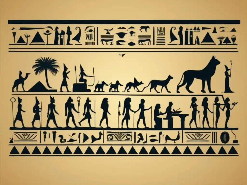 Una ilustración vintage detallada que muestra la evolución del idioma egipcio medio