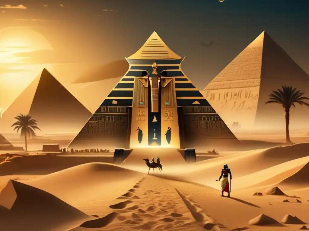 Una ilustración vintage detallada que representa la lucha eterna entre el bien y el mal en el mito egipcio de Osiris y Set