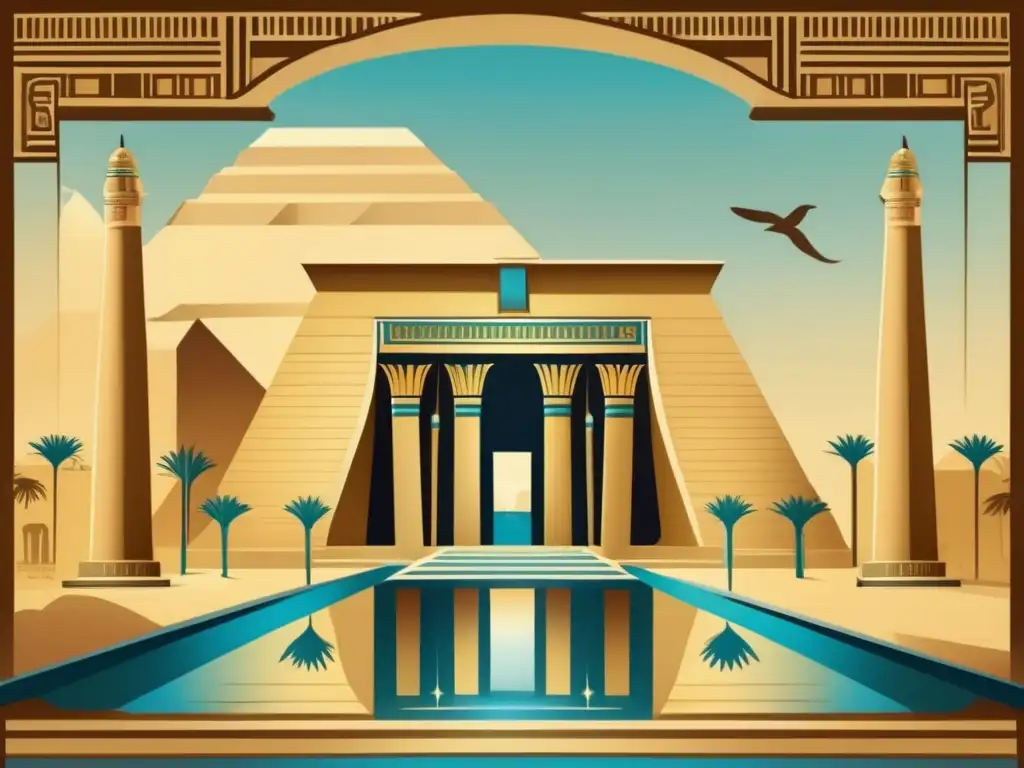Una ilustración vintage exquisita muestra la belleza cautivadora de la arquitectura antigua egipcia