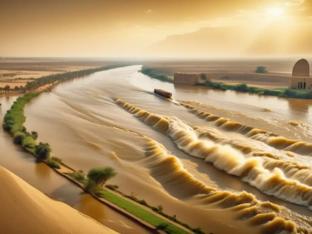 Una vista panorámica del Río Nilo durante una inundación